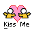 Pixelated icon shows two yellow cartoon figures with white eyes holding a pink heart, with 'Kiss Me' text below on gray background.