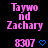 Pixelated pink text reads "Taywo nd Zachary" with "8307" and a blue heart symbol below on black background.