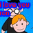 Pixelated cartoon characters with text overlays on blue background; one character has orange hair, another black hair and glasses.
