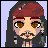 Pixelated cartoon-style icon of a character with long dark hair, red headband, and feather earrings against light purple background.