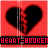Red background with black broken heart symbols and pixelated text reading HEART-BROKENHEART-BROKEN across the bottom of each frame.