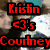 A static image of two people with overlaid red text reading 'Kristin <3's Courtney' on a pixelated background.