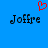 Blue background with red pixelated heart above two identical black text 'Joffre' in pixel font, each letter formed by blocky pixels.