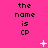 A static image with a bright pink background displays repeated text "the name is CP" in black pixelated font, accompanied by scattered white star and cross symbols.