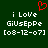 Green background with white pixelated text reading "i Love GiUsePpe [08-12-07]" and a red heart symbol above the text.