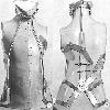 Black-and-white static image of a mannequin torso with visible internal structural lines and straps, shown from front and back views on a plain background.