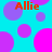 A static image with a cyan background featuring overlapping purple and pink circles, each containing the text 'Allie' in red.