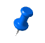 Two blue pushpin icons displayed side-by-side on a gray background, each with metallic pin tips and rounded heads showing subtle highlights.