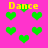 Pixelated green hearts and yellow 'Dance' text on a bright pink background with no visible animation changes.