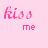 Pink background with repeated 'kiss me' text in pink script and black lowercase letters forming a that evolves from partial to complete phrases
