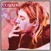 A static image shows a person with light brown hair holding a cigarette near their mouth, with a red banner reading 'COBAIN' in the top-left corner.