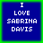 Four identical blue square with white pixelated text reading "I LOVE SABRINA DAVIS" arranged in a on a green background
