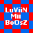 Pixelated text 'LuViiN Mii BoOsZ' on blue and red checkered background with diamond-shaped pattern variations.