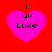 Four identical pink heart-shaped icons on a red background, each containing text "i luv Luke" with the 'l' in 'luv' stylized as a lowercase letter.