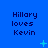 Blue background with repeated text "Hillary loves Kevin" and small cyan plus signs scattered across the image.