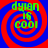 Four identical display green text 'dyian is cool' over red and blue spiral backgrounds with no visible animation changes