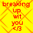 Yellow background with orange diamond lattice pattern, red text reading "breaking up wit you </3" in four identical quadrants.