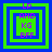 Four variations of a pixelated icon with nested green and blue squares, purple text reading LP AND KG BFF in different layouts.