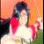 Animated sequence of a character with long dark hair in red and white clothing holding a sword, transitioning through poses against an orange-green gradient background.