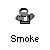 Pixelated character with gray headband and white shirt performs motion sequence holding various tools against light gray background.