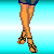 A 4x3 contact sheet of a pixel-art animated icon featuring a cartoon girl with long brown hair, wearing a pink crop top and dark blue shorts, in various poses including full-body, close-up, and text overlays.