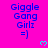 A bright pink background displays repeated text "Giggle Gang Girlz =)" with cyan heart symbols, partially cropped at the bottom right.