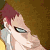 Pixelated anime-style icon of a character with red hair and light skin holding an object near their face against a brown background.