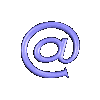 Animated contact sheet of 25 @ symbol frames in purple wireframe style on gray background, showing various orientations and partial rotations from a single animated icon source.