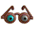 Animated contact sheet of pixelated glasses with brown frames and blue-gray lenses showing frame-by-frame eye movement across five sampled frames.