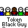 A 3x2 contact sheet of pixel art frames showing a sequence of animated buddy icons with stick figures and text bubbles, featuring repeated "Token Black Guy" labels and changing speech bubbles across six sampled frames.