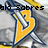 Yellow and blue stylized 'B' logo with metallic silver accents on a gray background, partially obscured by pixelated text.
