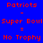 Blue background with red text displaying 'Patriots', 'Super Bowl', and 'No Trophy' in a pattern, some sections showing white rectangles