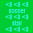 Green background with repeating cyan pixel art of soccer ball symbols and text labels 'soccer' and 'star', each symbol surrounded by small green stars.