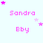 Pixelated text 'Sandra' and 'Bby' with pink stars on a light blue background, animated star positions across frames.