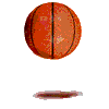 A basketball with visible seams and texture, shown in multiple positions with a shadow beneath it, indicating animation.