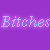 A static image of a purple background with pixelated light blue text reading "Bitches are babes in TOTAL control!" arranged across the frame, with a gray rectangular area on the right side.