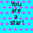 Cyan background with repeating pink star pattern and black text "You are a star!" in multiple