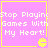 Pixelated pink background with yellow border and text reading "Stop Playing Games With My Heart!" alongside a yellow Pac-Man icon.