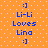 Pixelated orange background with white dots, blue text reading 'Li-Li Loves Lina', and a smiling face icon at top and bottom of each