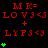 Red text and green symbols on black background with repeated patterns of 'MK= LOV3<3 + LYF3<3' and vertical green plus signs.