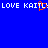 Blue background with white pixelated text reading 'LOVE KAITO:LOVE KAITLY' and a red pixelated heart symbol replacing the colon.