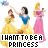 Pixelated image of three princesses in yellow, blue, and pink gowns with text reading "I HANT TO BE A PRINCESS" below.