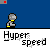 Pixelated character with gray head and yellow neck on blue background, repeated across four showing motion blur trails