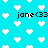 Pixelated cyan background with scattered white hearts and repeated black text 'jane<33' in a retro digital style.
