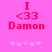 Pixelated pink background with red text 'I <33 Damon' and white star-like symbols below, showing animation change in symbol positions.