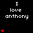 Black background with white text "I love anthony" repeated across multiple positions, each accompanied by red heart symbols in varying quantities and arrangements.