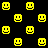 A static contact sheet of an animated icon featuring yellow pixelated smiley faces on a black background with repeated text "I'm no longer a danger to society..." in yellow and black boxes.
