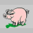 Pixelated pink pig icon with green grass base, displaying sequential head-turning animation