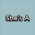 Pixelated text reads "She's A MANEATER" above a fork holding two black objects on a light blue background.