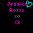 Pixelated text and symbols on black background with cyan heart symbol replacing 'o' in Jessica.